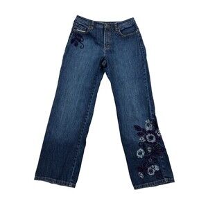 Women's Talbots Petite Dark Wash Jeans Size 6 Design on One Leg Stretch